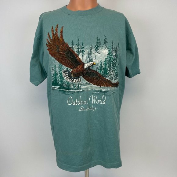 Outdoor World Sturbridge MA Bald Eagle Single Stitch T Shirt Vtg 80s Made USA L - Picture 2 of 5
